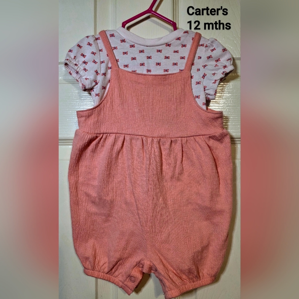 Carter's Coral Romper with White Top & Dragonfly Accents